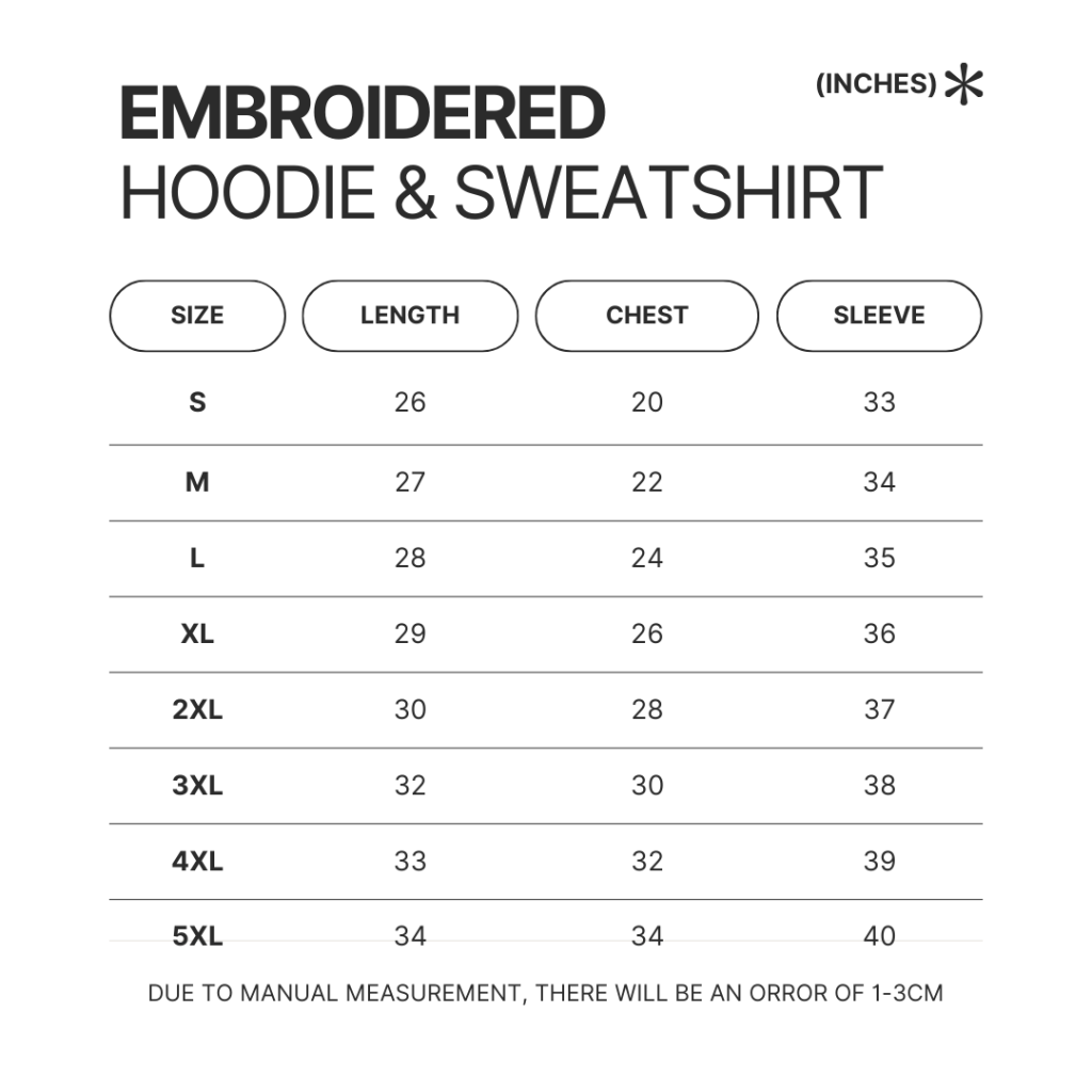 Embroidered Hoodie Sweatshirt Size Chart - Corgi Gifts UK