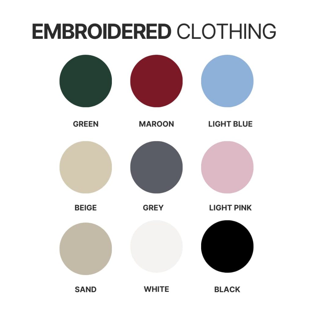Embroidered clothing color chart 1 - Corgi Gifts UK