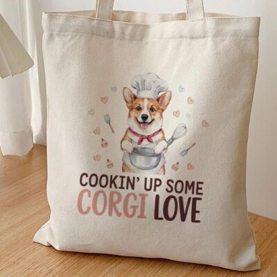 Corgi Chef Watercolor Baking Tote Bag