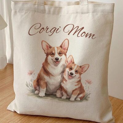 Corgi Mom Watercolor Cotton Tote Bag