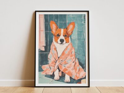 Corgi Dog Bathrobe Vintage Wall Art