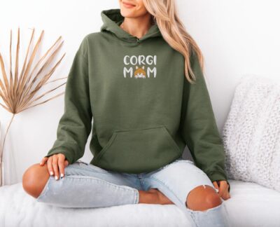 Corgi Mom Minimal Embroidered Hoodie