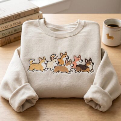 Corgi Retro Dog Lover Embroidered Sweatshirt