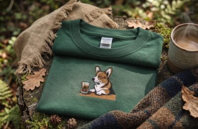 Corgi Dog At The Bar Embroidered T-shirt