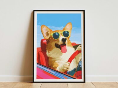 Corgi Driving Convertible Cool Sunglasses Wall Art