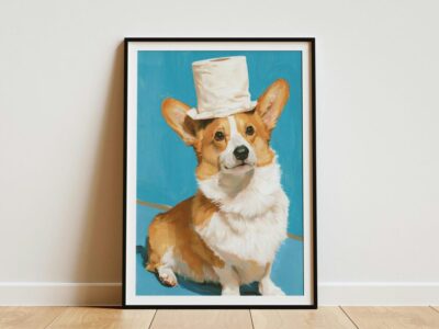 Funny Corgi with Toilet Paper Wall Art