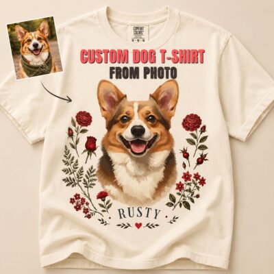 Dog Mom Corgi Flower Custom T-shirt