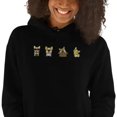 Cartoon Four Red Corgies Embroidered Hoodie