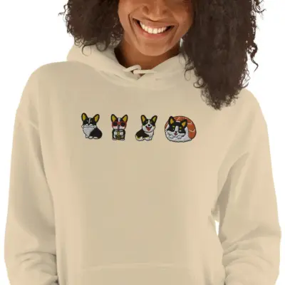 Four Funny Corgies Chibi Embroidered Hoodie
