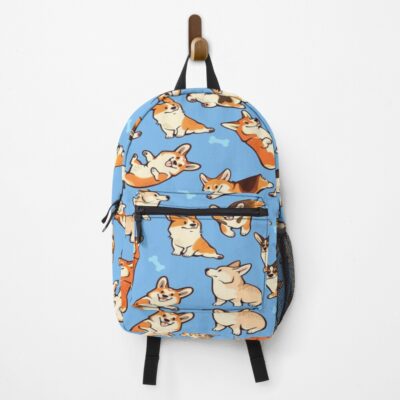 Jolly Corgis In Blue Backpack