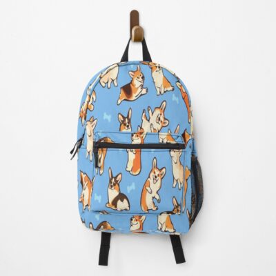 Jolly Corgis In Blue Backpack
