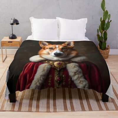 Corgi Royal Pet Portrait Throw Blanket