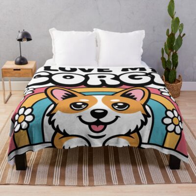 I Love My Corgi Throw Blanket