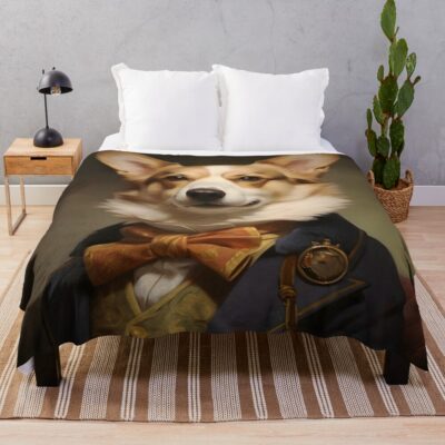 Dapper Corgi Portrait Art Throw Blanket