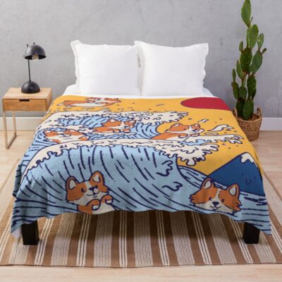 The Great Wave Of Corgis Throw Blanket