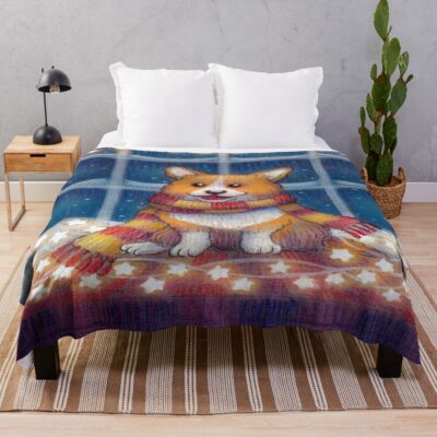Cosy Winter Corgi Throw Blanket