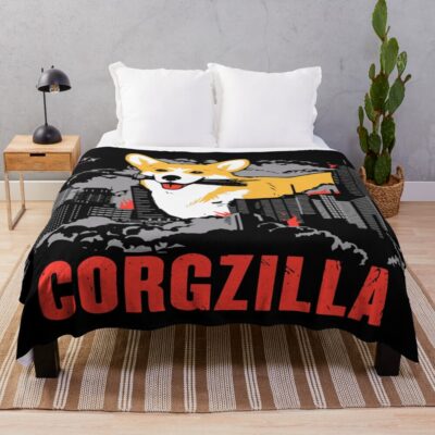 Corgzilla Funny Art Throw Blanket