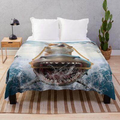 Corgi Shark Funny Throw Blanket