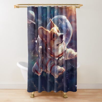 Corgi Space Space Shower Curtain