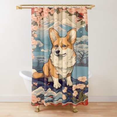 Japanese Art Corgi Dog Shower Curtain
