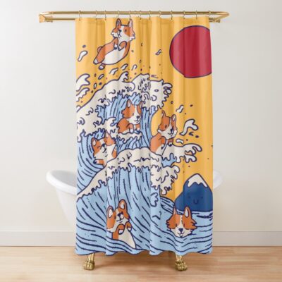 The Great Wave Of Corgis Shower Curtain