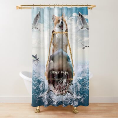 Corgi Shark Funny Shower Curtain