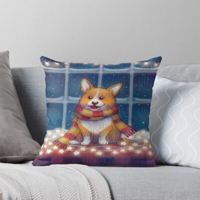 Cosy Winter Corgi Throw Pillow