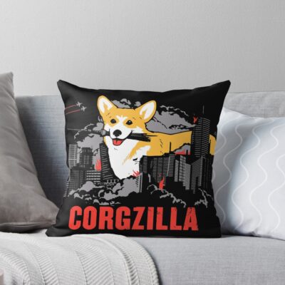 Corgzilla Funny Art Throw Pillow