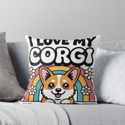 I Love My Corgi Throw Pillow