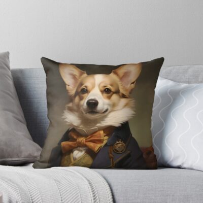 Dapper Corgi Portrait Art Throw Pillow