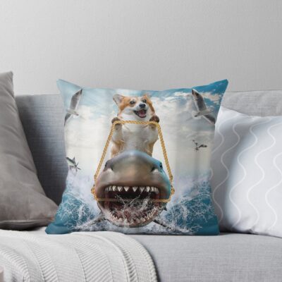Corgi Shark Funny Throw Pillow