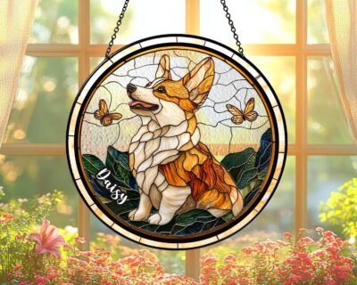 Corgi Personalized Name Butterfly Suncatcher