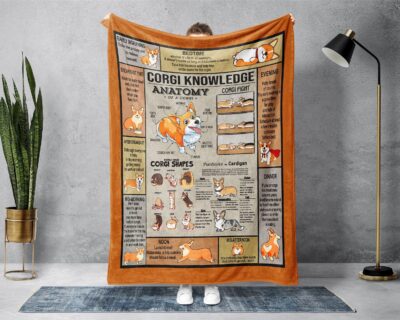 Corgi Anatomy Fleece Sherpa Blanket