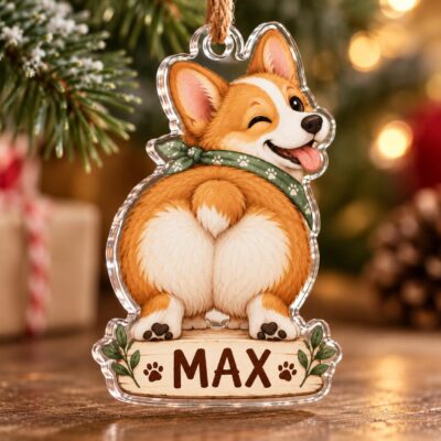 Corgi Personalized Name Butt Christmas Ornament