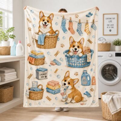 Corgi Funny Laundry Cozy Throw Blanket