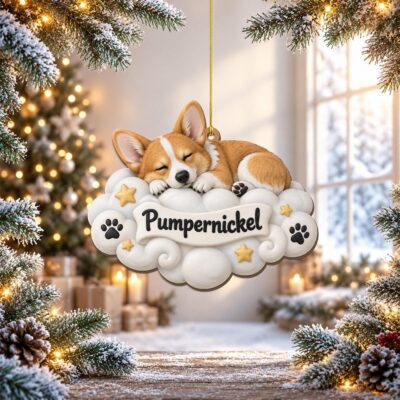 Corgi Personalized Sleeping Puppy Christmas Ornament