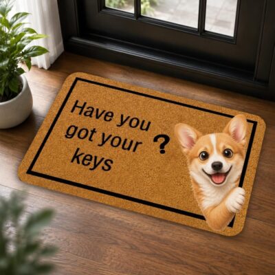 Corgi Peeking Keys Funny Welcome Doormat