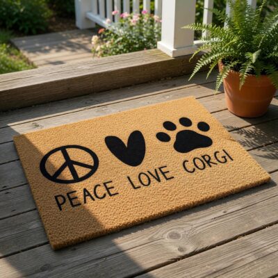 Corgi Peace Love Funny Welcome Doormat