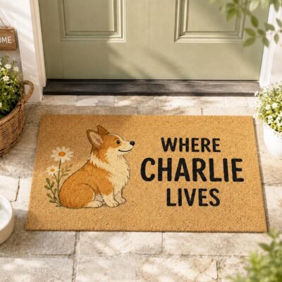 Corgi Pet Lives Welcome Custom Doormat