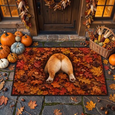 Corgi Funny Halloween Leaves Butt Doormat