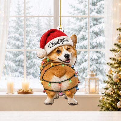 Corgi Festive Christmas Pet Name Custom Ornament